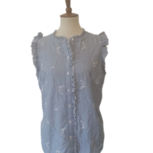 NWT Talbots Embroidered Cotton Ruffle Cap Sleeve Blouse, Top